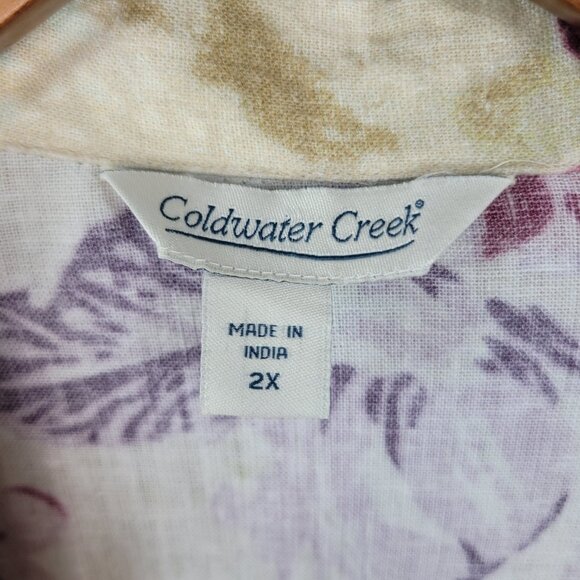Coldwater Creek Plus Size 2X Linen Jacket blazer Floral Iris Tan Purple Pockets - Picture 5 of 6